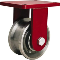 Hamilton - 5" Diam x 1-11/16" Wide x 8" OAH Top Plate Mount Rigid Caster - Forged Steel, 4,200 Lb Capacity, Straight Roller Bearing, 5-1/2 x 7-1/2" Plate - Exact Tool & Supply