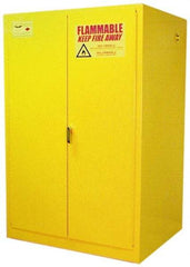 Eagle - 2 Door, 2 Shelf, Yellow Steel Standard Safety Cabinet for Flammable and Combustible Liquids - 65" High x 43" Wide x 34" Deep, Manual Closing Door, 3 Point Key Lock, 90 Gal Capacity - Exact Tool & Supply
