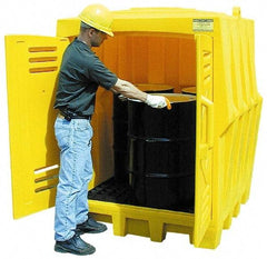 Eagle - 4 Drum, 66 Gal Sump Capacity, Storage Hut - 57-1/2" Long x 57-1/2" Wide x 72" High, Vertical Storage, Polyethylene - Exact Tool & Supply