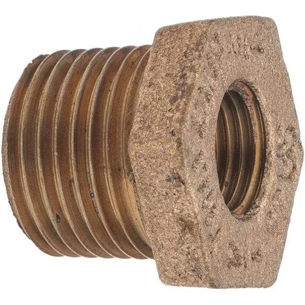 Merit Brass - Class 125, 1/2 x 1/4" Internal Pipe, Brass Hex Bushing - MBSPT x FBSPT - Exact Tool & Supply