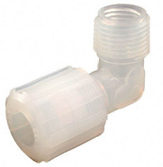 Parker - 1/4" Tube OD, PFA PTFE Plastic Compression Tube Male Adapter Elbow - 1/4 NPT Pipe, 325°F Max, Plastic Grip - Exact Tool & Supply