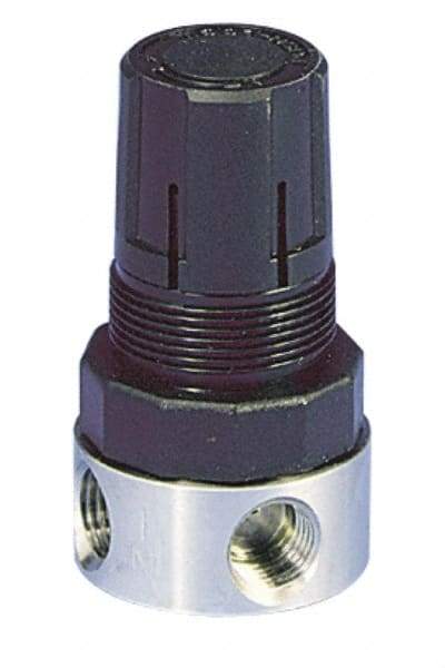 Parker - 1/4 NPT Port, 12 CFM, Stainless Steel Miniature Regulator - 0 to 60 psi Range, 300 Max psi Supply Pressure, 1/4" Gauge Port Thread, 1.56" Wide x 3.06" High - Exact Tool & Supply