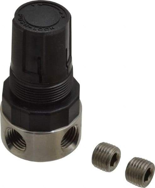 Parker - 1/4 NPT Port, 12 CFM, Stainless Steel Miniature Regulator - 0 to 125 psi Range, 300 Max psi Supply Pressure, 1/4" Gauge Port Thread, 1.56" Wide x 3.06" High - Exact Tool & Supply
