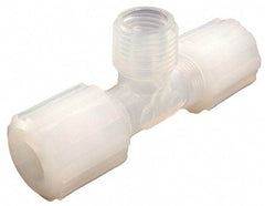 Parker - 1/8" Tube OD, PFA PTFE Plastic Compression Tube Male Branch Tee - 1/8 NPT Pipe, 325°F Max, Plastic Grip - Exact Tool & Supply