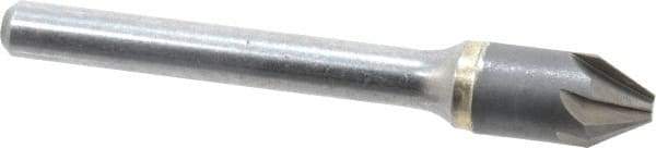 Made in USA - 3/8" Head Diam, 1/4" Shank Diam, 6 Flute 60° Solid Carbide Countersink - Bright Finish, 2-1/2" OAL, 1/8" Nose Diam, Single End, Straight Shank, Right Hand Cut - Exact Tool & Supply