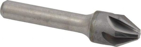 Made in USA - 5/8" Head Diam, 3/8" Shank Diam, 6 Flute 60° Solid Carbide Countersink - Bright Finish, 2-5/8" OAL, 0.203" Nose Diam, Single End, Straight Shank, Right Hand Cut - Exact Tool & Supply