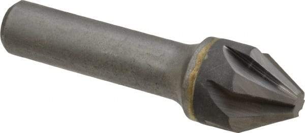 Made in USA - 3/4" Head Diam, 1/2" Shank Diam, 6 Flute 60° Solid Carbide Countersink - Bright Finish, 2-3/4" OAL, 1/4" Nose Diam, Single End, Straight Shank, Right Hand Cut - Exact Tool & Supply