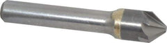 Made in USA - 1/2" Head Diam, 3/8" Shank Diam, 6 Flute 82° Solid Carbide Countersink - Bright Finish, 2-1/2" OAL, 0.109" Nose Diam, Single End, Straight Shank, Right Hand Cut - Exact Tool & Supply