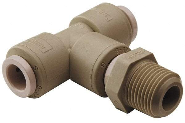 Parker - 1/4" Outside Diam, 1/4 NPTF, Kynar Push-to-Connect Tube Male Swivel Branch Tee - 300 Max psi, Natural - Exact Tool & Supply