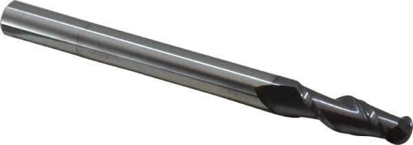 Accupro - 1/2" Diam, 1-1/2" LOC, 2 Flute Solid Carbide Ball End Mill - AlTiN Finish, Single End, 6" OAL, 1/2" Shank Diam, Spiral Flute - Exact Tool & Supply