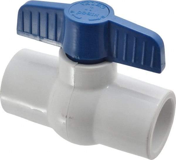 NIBCO - 1" Pipe, Standard Port, PVC Miniature Ball Valve - 1 Piece, Inline - One Way Flow, Solvent x Solvent Ends, Tee Handle, 150 WOG - Exact Tool & Supply