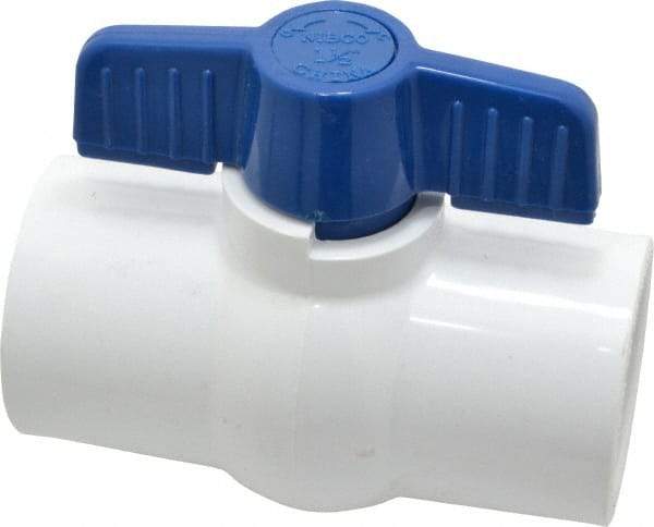 NIBCO - 1-1/2" Pipe, Standard Port, PVC Miniature Ball Valve - 1 Piece, Inline - One Way Flow, Solvent x Solvent Ends, Tee Handle, 150 WOG - Exact Tool & Supply