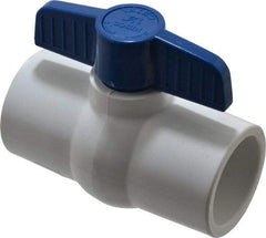 NIBCO - 1-1/4" Pipe, Standard Port, PVC Miniature Ball Valve - 1 Piece, Inline - One Way Flow, Solvent x Solvent Ends, Tee Handle, 150 WOG - Exact Tool & Supply