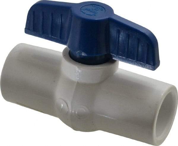 NIBCO - 1/2" Pipe, Standard Port, PVC Miniature Ball Valve - 1 Piece, Inline - One Way Flow, Solvent x Solvent Ends, Tee Handle, 150 WOG - Exact Tool & Supply