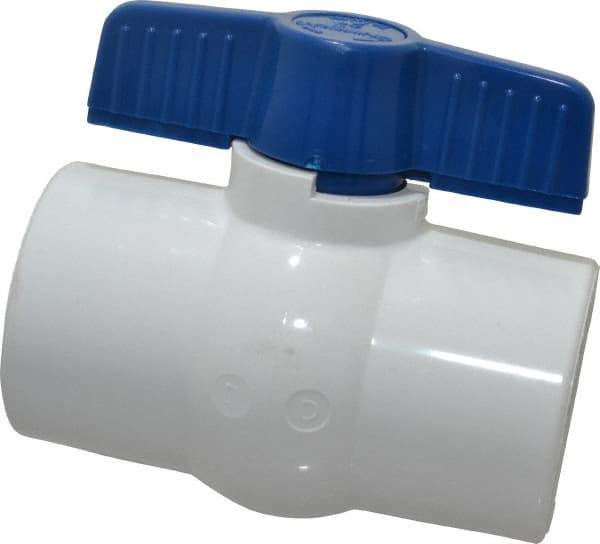 NIBCO - 2" Pipe, Standard Port, PVC Miniature Ball Valve - 1 Piece, Inline - One Way Flow, Solvent x Solvent Ends, Tee Handle, 150 WOG - Exact Tool & Supply