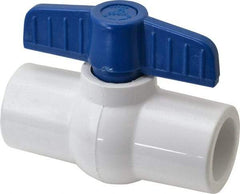 NIBCO - 3/4" Pipe, Standard Port, PVC Miniature Ball Valve - 1 Piece, Inline - One Way Flow, Solvent x Solvent Ends, Tee Handle, 150 WOG - Exact Tool & Supply