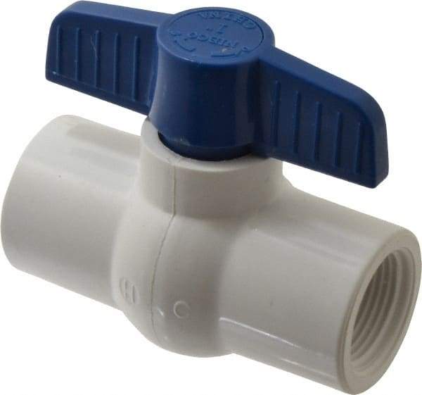 NIBCO - 1" Pipe, Standard Port, PVC Miniature Ball Valve - 1 Piece, Inline - One Way Flow, FNPT x FNPT Ends, Tee Handle, 150 WOG - Exact Tool & Supply