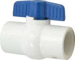 NIBCO - 1-1/2" Pipe, Standard Port, PVC Miniature Ball Valve - 1 Piece, Inline - One Way Flow, FNPT x FNPT Ends, Tee Handle, 150 WOG - Exact Tool & Supply