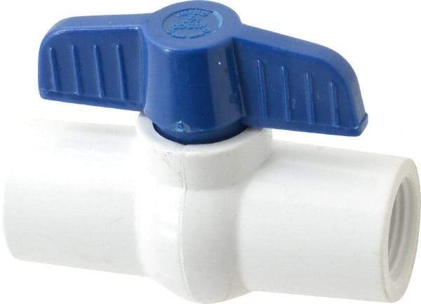 NIBCO - 1/2" Pipe, Standard Port, PVC Miniature Ball Valve - 1 Piece, Inline - One Way Flow, FNPT x FNPT Ends, Tee Handle, 150 WOG - Exact Tool & Supply