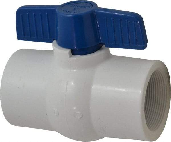 NIBCO - 2" Pipe, Standard Port, PVC Miniature Ball Valve - 1 Piece, Inline - One Way Flow, FNPT x FNPT Ends, Tee Handle, 150 WOG - Exact Tool & Supply
