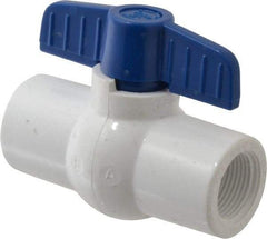 NIBCO - 3/4" Pipe, Standard Port, PVC Miniature Ball Valve - 1 Piece, Inline - One Way Flow, FNPT x FNPT Ends, Tee Handle, 150 WOG - Exact Tool & Supply