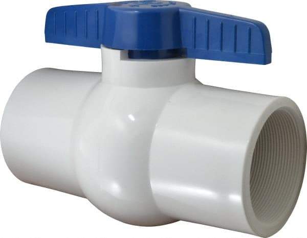 NIBCO - 4" Pipe, Standard Port, PVC Miniature Ball Valve - 1 Piece, Inline - One Way Flow, FNPT x FNPT Ends, Tee Handle, 150 WOG - Exact Tool & Supply