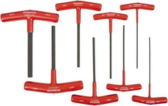 Bondhus - 8 Piece T-Handle Cushion Grip Hex Key Set - Hex Range 2 to 10mm, 6" OAL, Protanium High Torque Steel - Exact Tool & Supply