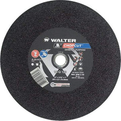 WALTER Surface Technologies - 12" 30 Grit Aluminum Oxide Cutoff Wheel - 3/32" Thick, 1" Arbor, 5,100 Max RPM, Use with Chop Saws - Exact Tool & Supply