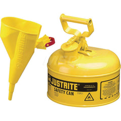 Justrite - Safety Dispensing Cans; Capacity: 1 Gal. ; Material: Steel ; Color: Yellow ; Height (Decimal Inch): 11.000000 ; Diameter/Length (mm): 9.50 ; Approval Listing/Regulations: FM Approved; UL; ULC; TUV - Exact Tool & Supply