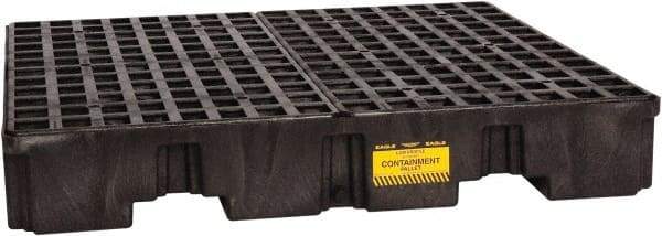 Eagle - 66 Gal Sump, 8,000 Lb Capacity, 4 Drum, Polyethylene Spill Deck or Pallet - 51-1/2" Long x 51-1/2" Wide x 8" High, Black, Liftable Fork, Drain Included, Vertical, 2 x 2 Drum Configuration - Exact Tool & Supply