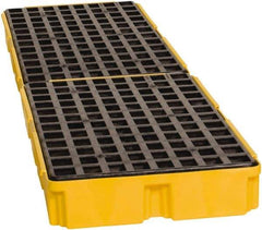 Eagle - 61 Gal Sump, 8,000 Lb Capacity, 4 Drum, Polyethylene Spill Deck or Pallet - 103-1/2" Long x 26-1/2" Wide x 6-1/2" High, Yellow, Drain Included, Low Profile, Vertical, Inline Drum Configuration - Exact Tool & Supply