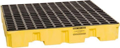 Eagle - 66 Gal Sump, 8,000 Lb Capacity, 4 Drum, Polyethylene Spill Deck or Pallet - 51-1/2" Long x 51-1/2" Wide x 8" High, Yellow, Liftable Fork, Vertical, 2 x 2 Drum Configuration - Exact Tool & Supply
