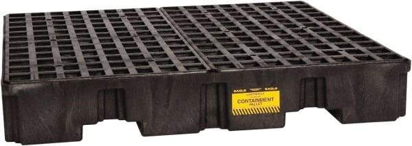 Eagle - 66 Gal Sump, 8,000 Lb Capacity, 4 Drum, Polyethylene Spill Deck or Pallet - 51-1/2" Long x 51-1/2" Wide x 8" High, Black, Liftable Fork, Vertical, 2 x 2 Drum Configuration - Exact Tool & Supply
