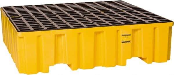 Eagle - 132 Gal Sump, 8,000 Lb Capacity, 4 Drum, Polyethylene Spill Deck or Pallet - 52-1/2" Long x 51-1/2" Wide x 13-3/4" High, Yellow, Liftable Fork, Vertical, 2 x 2 Drum Configuration - Exact Tool & Supply