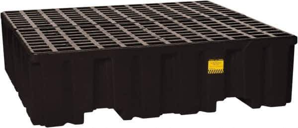 Eagle - 132 Gal Sump, 8,000 Lb Capacity, 4 Drum, Polyethylene Spill Deck or Pallet - 52-1/2" Long x 51-1/2" Wide x 13-3/4" High, Black, Liftable Fork, Drain Included, Vertical, 2 x 2 Drum Configuration - Exact Tool & Supply