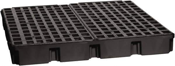 Eagle - 61 Gal Sump, 10,000 Lb Capacity, 4 Drum, Polyethylene Platform - 52-1/2" Long x 51-1/2" Wide x 6-1/2" High, Black, Liftable Fork, Drain Included, Low Profile, Vertical, 2 x 2 Drum Configuration - Exact Tool & Supply