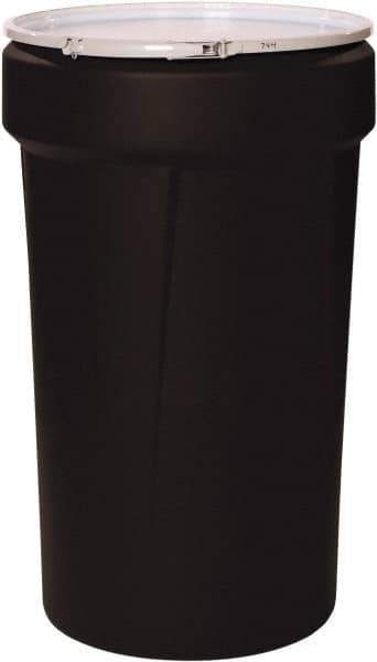Eagle - 55 Gallon Black Tapered Cylinder Polyethylene Open Head Drum - 39-1/8" High x 23-3/4" Diam - Exact Tool & Supply