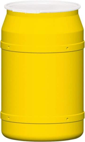 Eagle - 55 Gallon Yellow Cylindrical Polyethylene Open Head Drum - 36-3/8" High x 23" Diam - Exact Tool & Supply