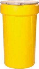 Eagle - 55 Gallon Yellow Tapered Cylinder Polyethylene Open Head Drum - 39-1/8" High x 23-3/4" Diam - Exact Tool & Supply