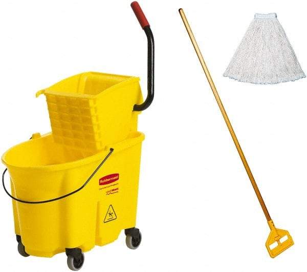 Rubbermaid - 35 Qt Plastic Bucket & Wringer - Yellow - Exact Tool & Supply