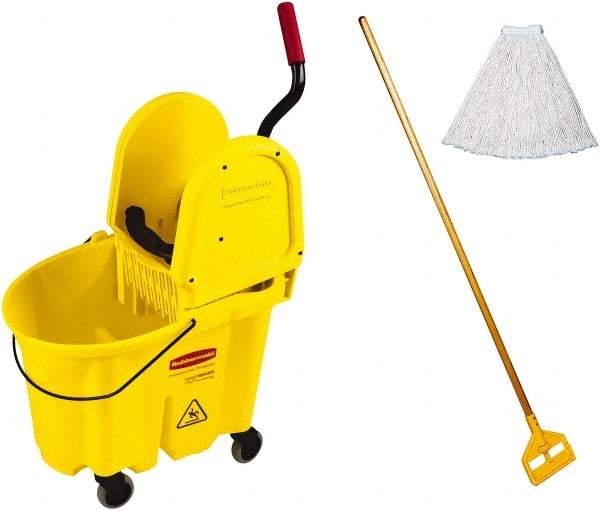 Rubbermaid - 35 Qt Plastic Bucket & Wringer - Yellow - Exact Tool & Supply