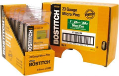 Stanley Bostitch - 23 Gauge 0.0281" Shank Diam 1" Long Pin Nails for Power Nailers - Steel, Bright Finish, Smooth Shank, Straight Stick Adhesive Collation, Round Head, Diamond Point - Exact Tool & Supply