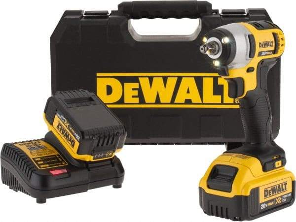 DeWALT - 3/8" Drive 20 Volt Mid-Handle Cordless Impact Wrench & Ratchet - 2,300 RPM, 0 to 2,700 BPM, 130 Ft/Lb Torque, 2 Lithium-Ion Batteries Included - Exact Tool & Supply