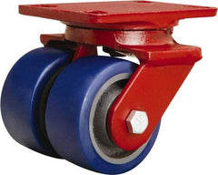 Hamilton - 4" Diam x 2" Wide x 5-5/8" OAH Top Plate Mount Swivel Caster - Polyurethane Mold onto Cast Iron Center, 1,200 Lb Capacity, Sealed Precision Ball Bearing, 4-1/2 x 6-1/2" Plate - Exact Tool & Supply