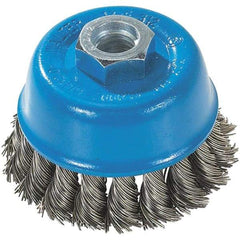 WALTER Surface Technologies - 3" Diam, 5/8-11 Threaded Arbor, Stainless Steel Fill Cup Brush - 0.015 Wire Diam, 12,000 Max RPM - Exact Tool & Supply