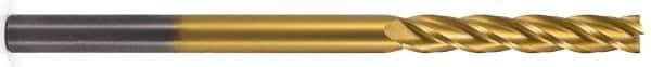 Atrax - 1", 3" LOC, 1" Shank Diam, 6" OAL, 4 Flute, Solid Carbide Square End Mill - Single End, TiN Finish, Spiral Flute, 30° Helix, Centercutting, Right Hand Cut, Right Hand Flute - Exact Tool & Supply