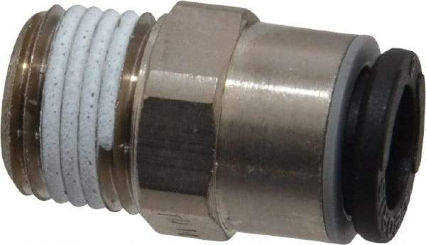 Legris - 6mm Outside Diam, 1/8 NPT, Nickel Plated Brass Push-to-Connect Tube Male Connector - 290 Max psi, Tube to Male NPT Connection, Buna Nitrile O-Ring - Exact Tool & Supply