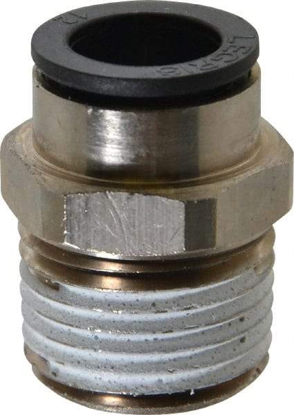 Legris - 12mm Outside Diam, 1/2 NPT, Nickel Plated Brass Push-to-Connect Tube Male Connector - 290 Max psi, Tube to Male NPT Connection, Buna Nitrile O-Ring - Exact Tool & Supply