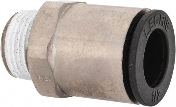 Legris - 1/2" Outside Diam, 3/8 BSPT, Nickel Plated Brass Push-to-Connect Tube Male Connector - 290 Max psi, Tube to Male BSPT Connection, Buna Nitrile O-Ring - Exact Tool & Supply