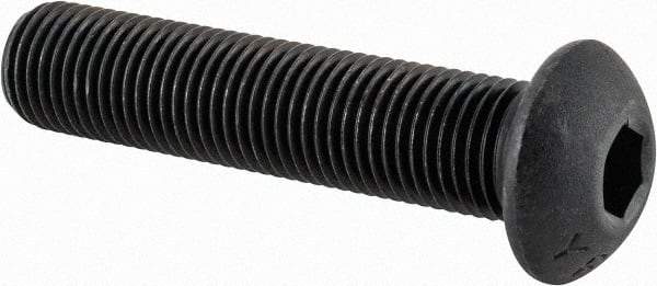 Value Collection - 3/8-24 UNF Hex Socket Drive, Button Screw - Alloy Steel, Black Oxide Finish, Fully Threaded, 1-3/4" Length Under Head - Exact Tool & Supply